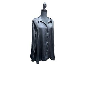 Old Navy Satin Boyfriend Button Down Shirt Black Size XXL